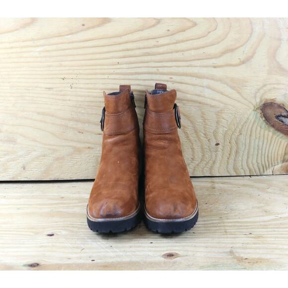 Paul Green Boots Womens 9 Brown Leather Wedge Platform Ankle Bootie Zip Shoes - Picture 2 of 8